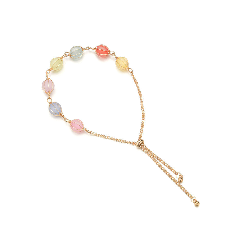 Wholesale Candy Color Pumpkin Beads Adjustable Alloy Bracelet
